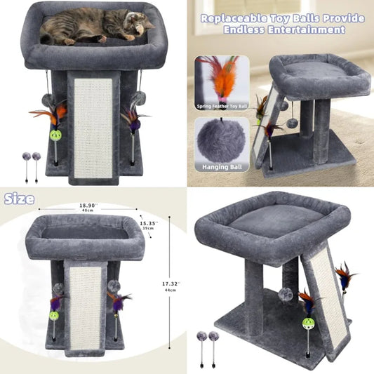 Multi-Level Cat Tree With Scratching Post For Indoor Cats