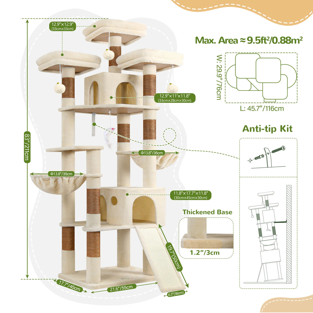Globlazer Multi-Level Cat Tree Tower with Condos and Scratching Posts