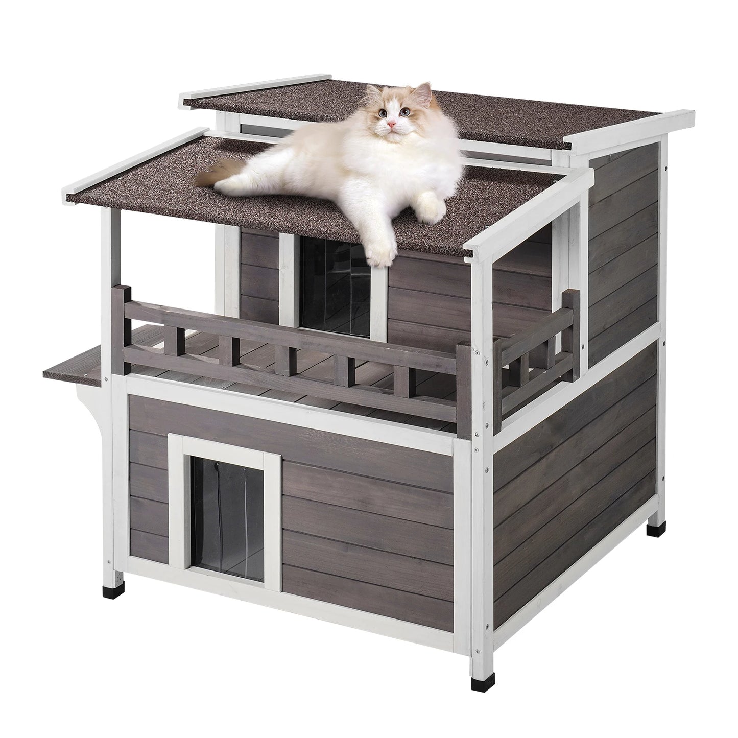 SucceBuy Outdoor Cat House Weatherproof Two Story Shelter