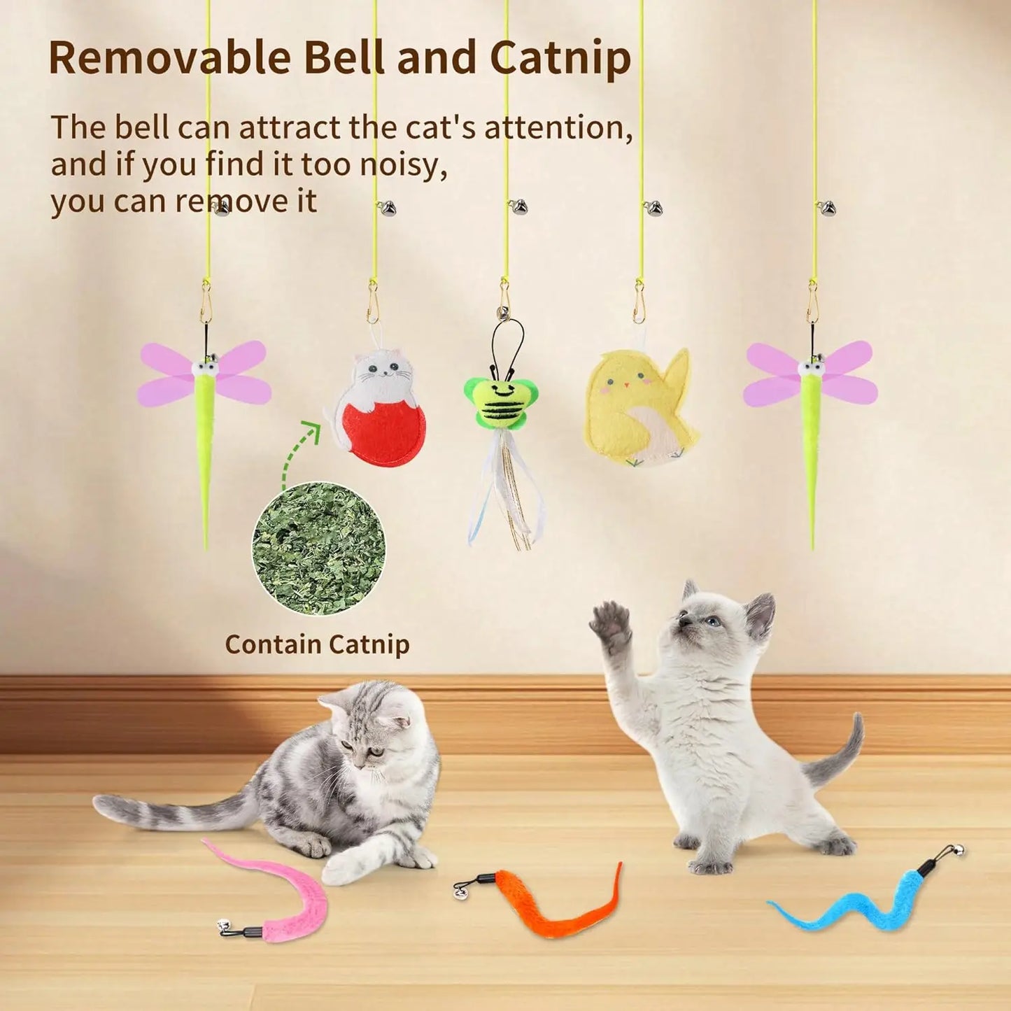 Interactive Cat Toys Set With Wand Refills And Hanging Toys