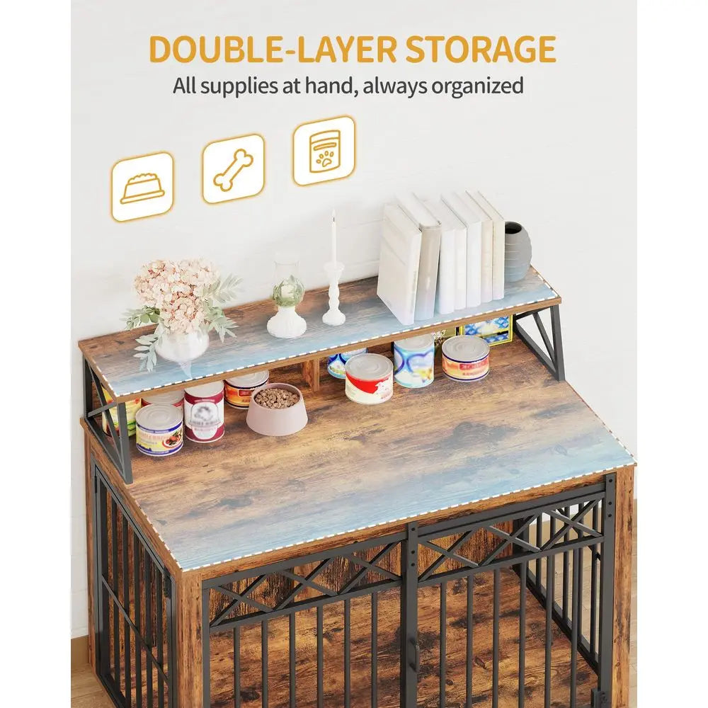 Large Wooden Dog Crate With Storage And 3 Doors End Table
