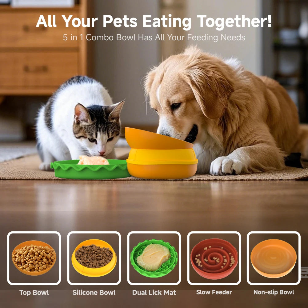 Pet Bowls Elevated Slow Feeder NonSlip Set For Cats Dogs