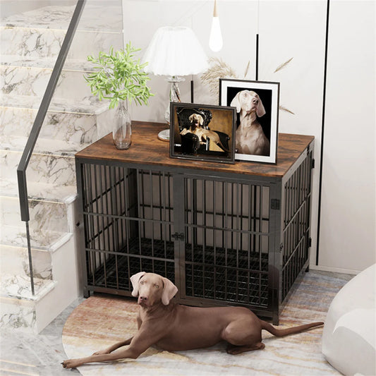 BORWART Wooden Dog Crate End Table with Removable Tray