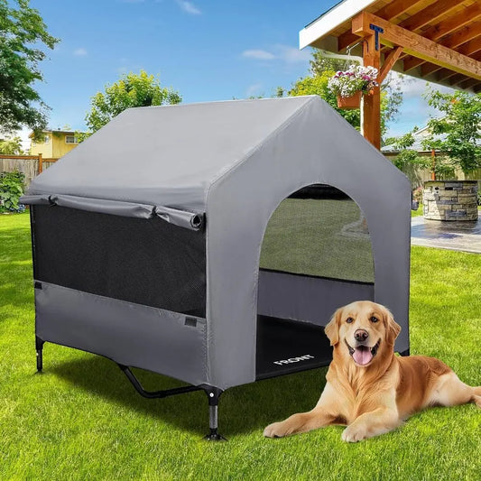 Dog House Outdoor Indoor Elevated Bed Cot With Mesh Windows