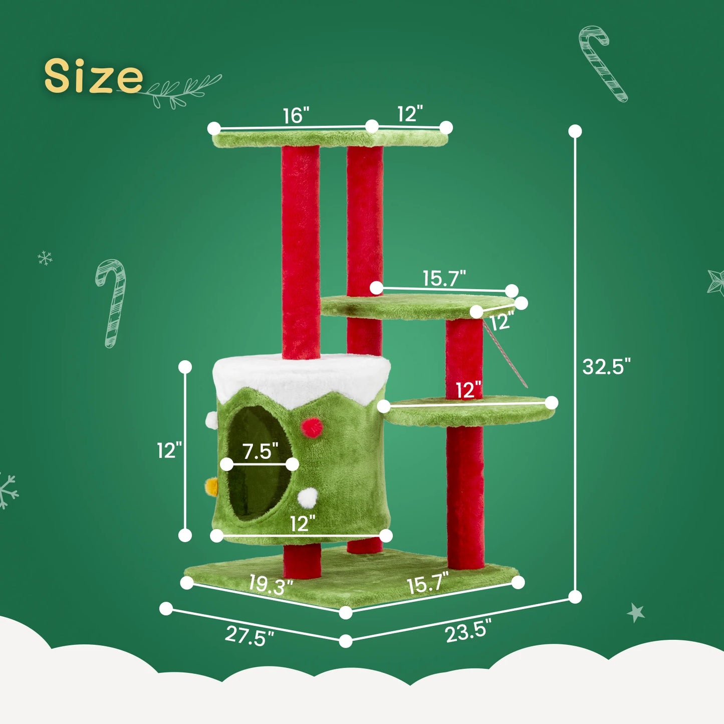 NONECN Christmas Cat Tower With Condo Plush 3 Level Cat Tree