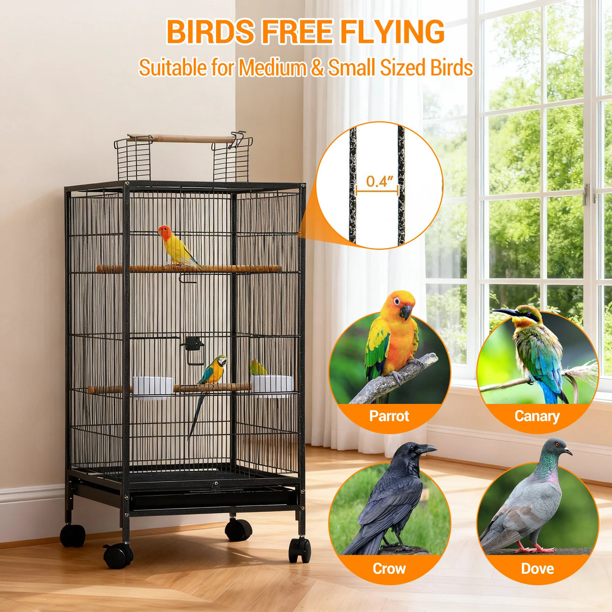 Open Top Double Parrot Cage With Rolling Storage Stand