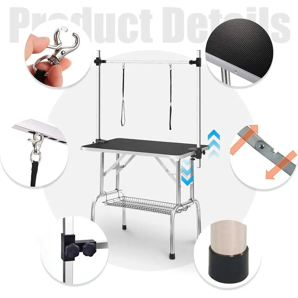 Adjustable Pet Grooming Table With Arm Noose And Mesh Tray