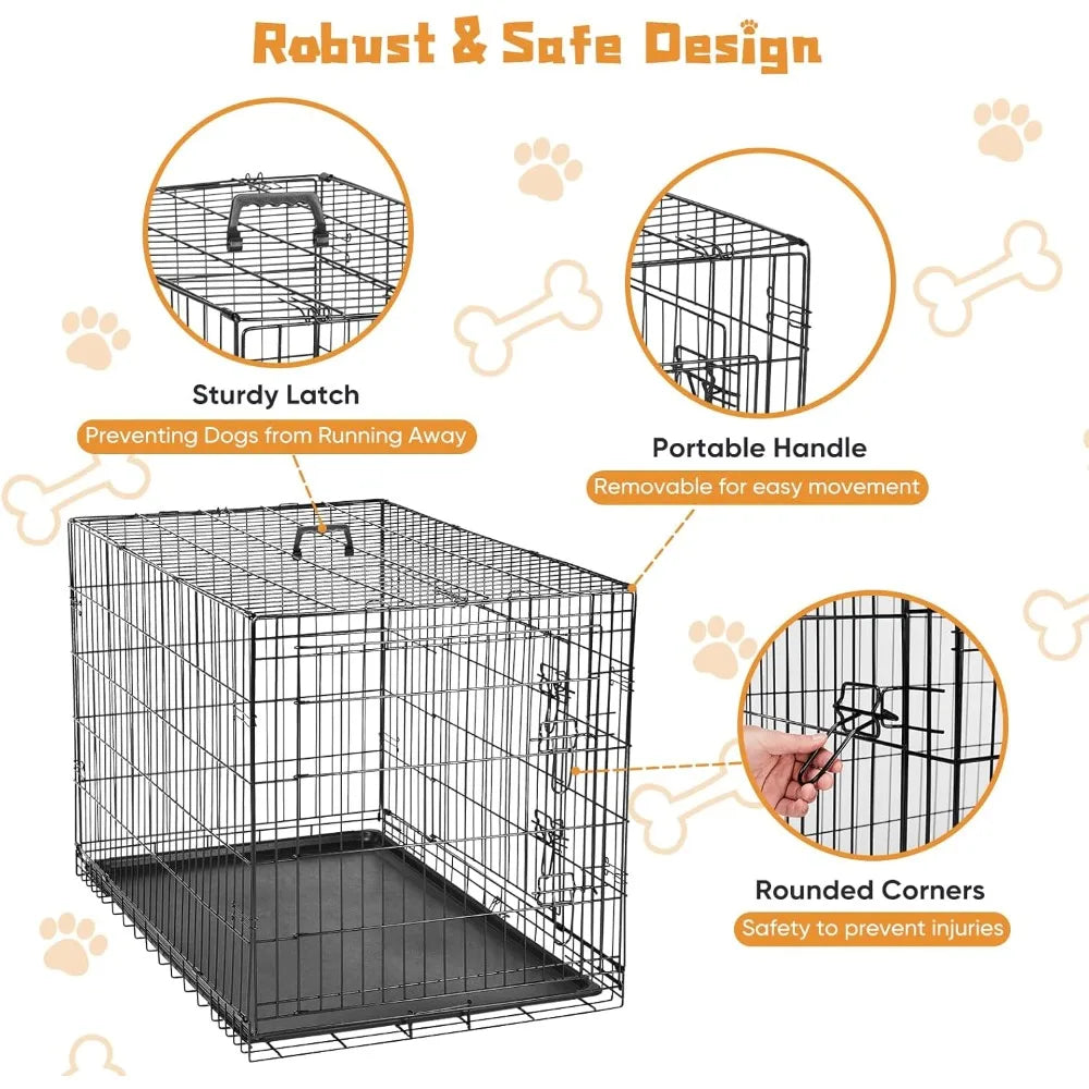 Double Door Dog Crate With Leakproof Pan Tray Indoor Use