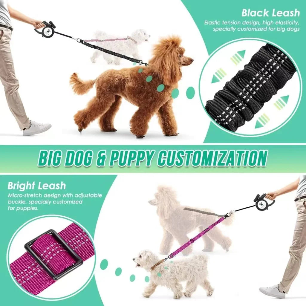 Dual Dog Leash Attachment With Adjustable Shock Absorbing Bungee