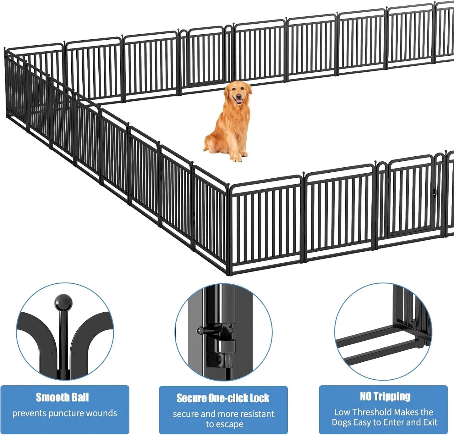 NONEDog Door Foldable Metal Dog Playpen With Durable Outdoor Fence