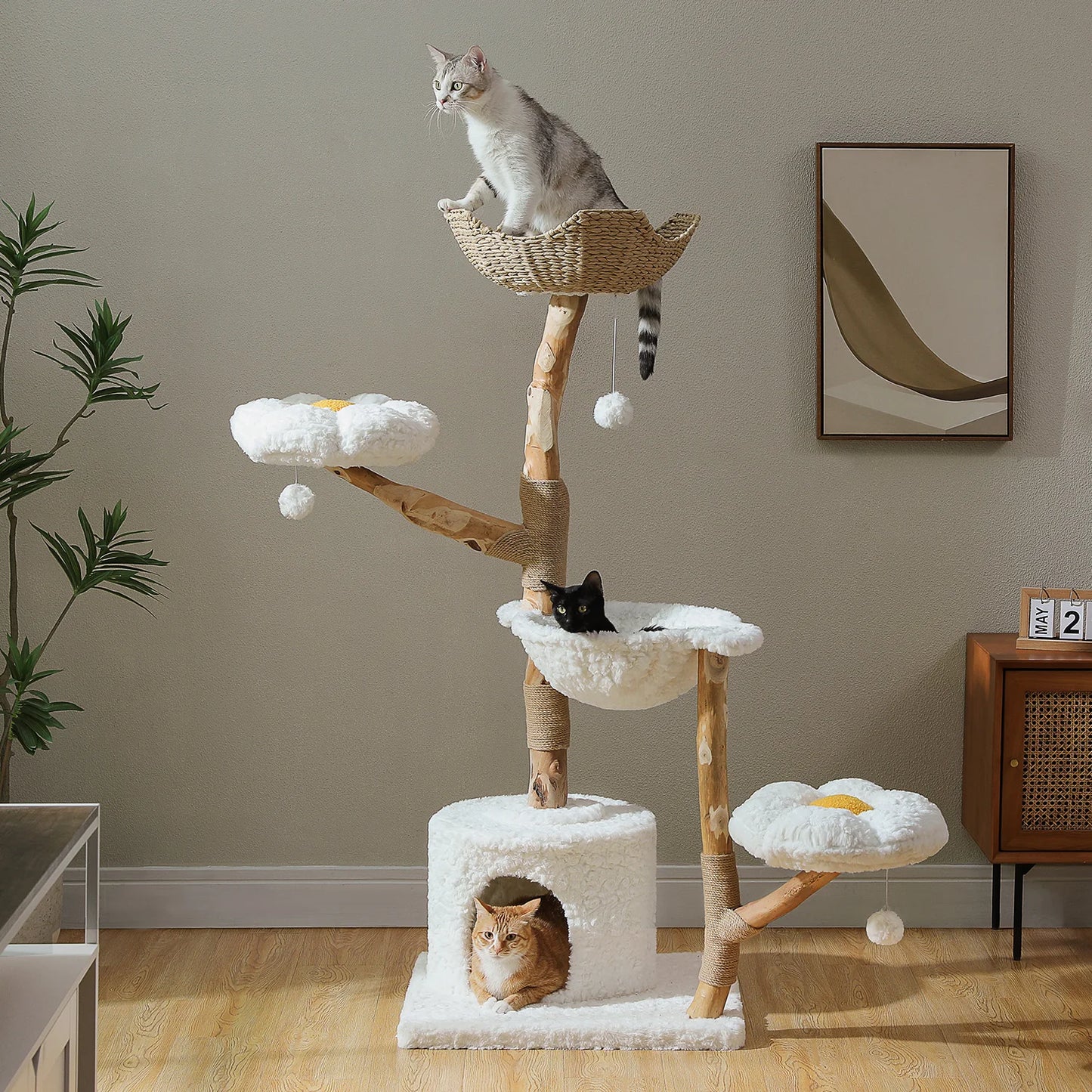 PAWZ Road Large Cat Tree Tower With Sisal Scratching Post And Wicker Basket Bed