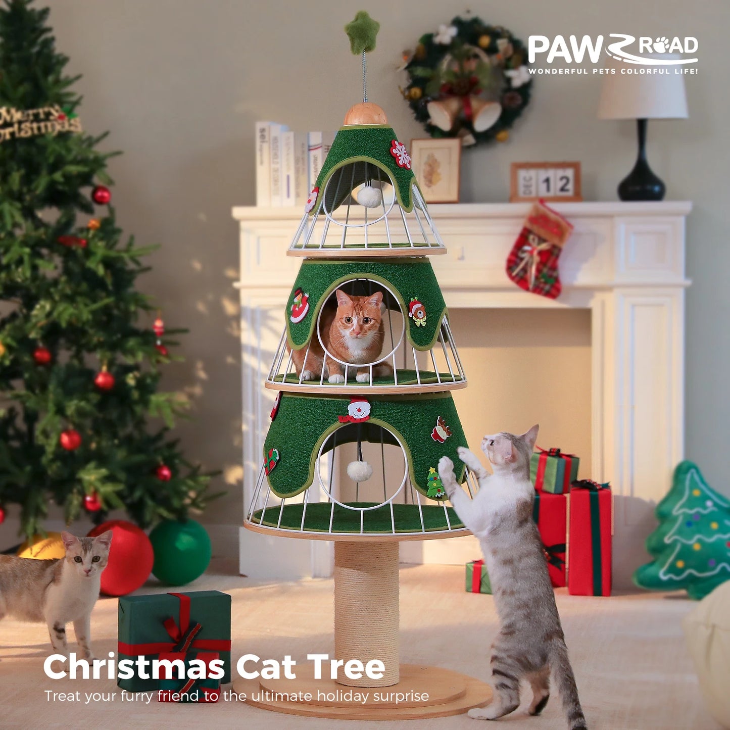 PAWZ Road Christmas Cat Tree Modern Tower With Thick Scratch Post