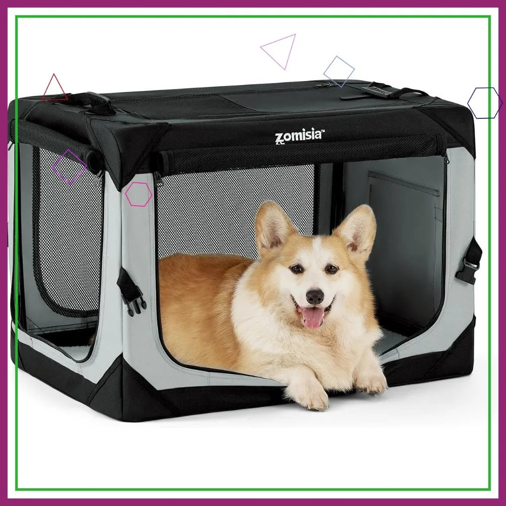 Foldable Dog Crate Portable Soft Kennel With Mesh Windows