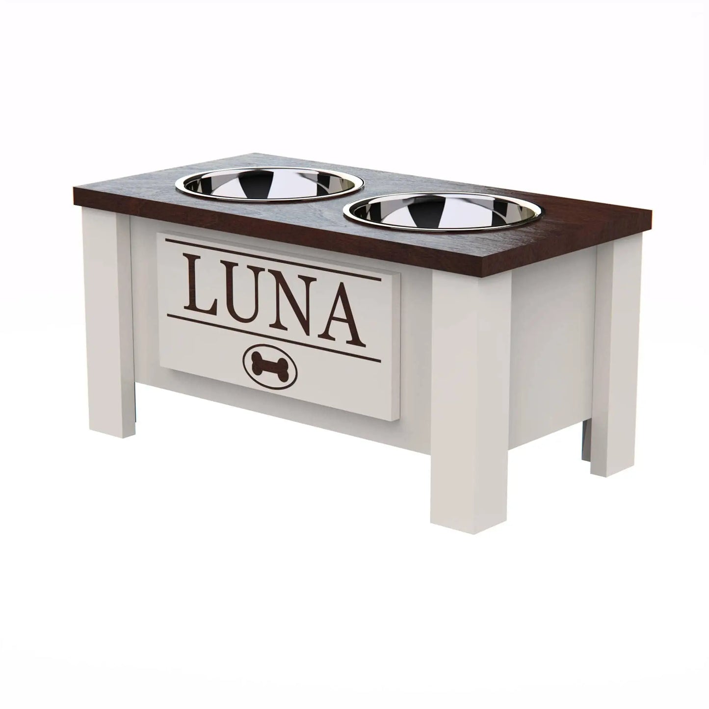 Raised Dog Bowl Stand With Internal Storage And Double Stainless Steel Bowls