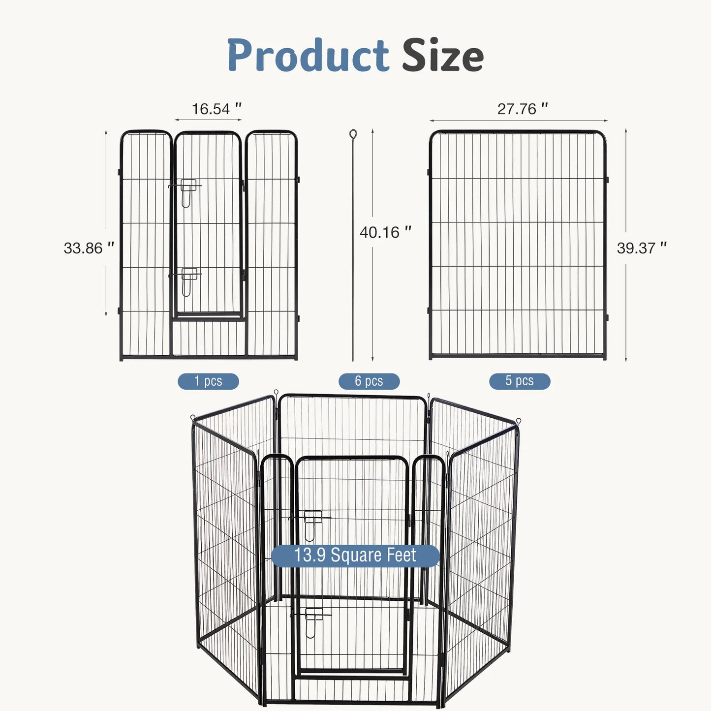 JHK Foldable Metal Dog Playpen 6 Panel Pet Fence Outdoor