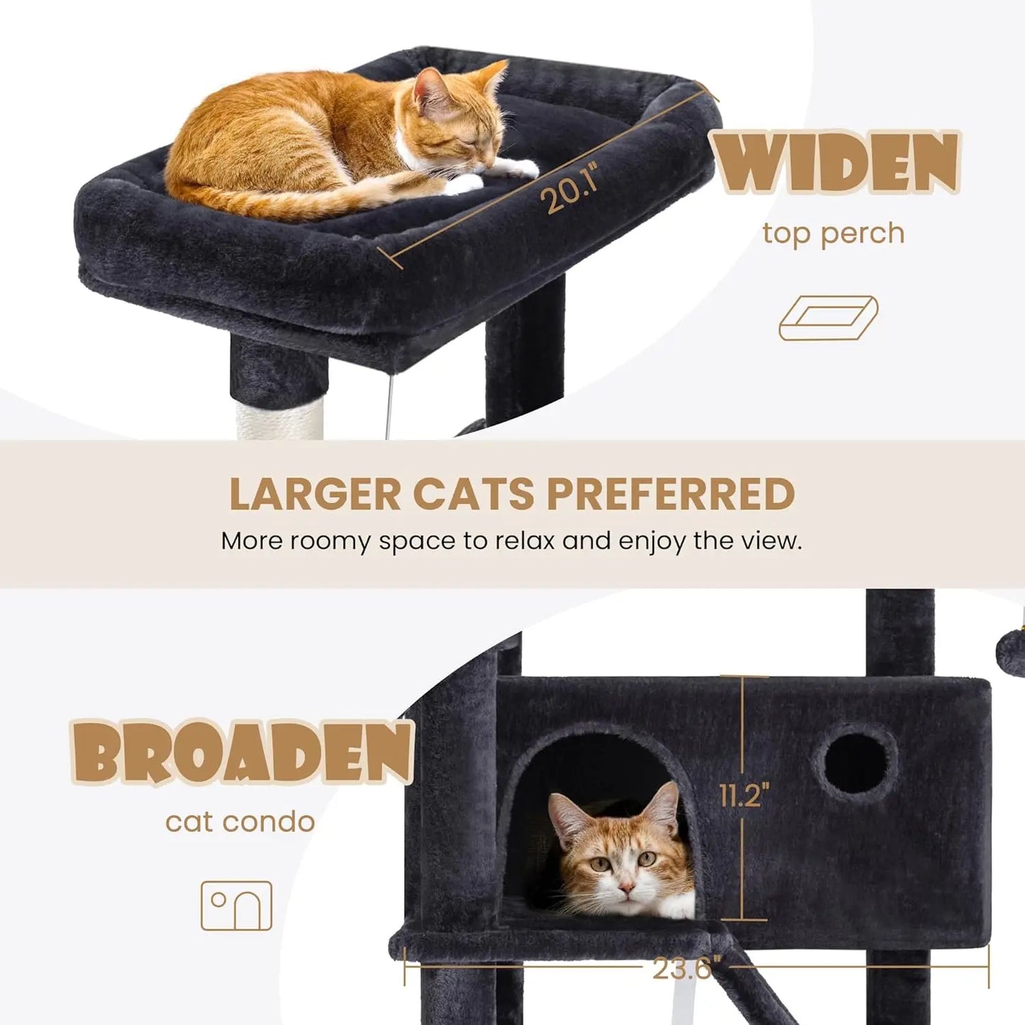 Three-Tier Cat Tree Tower With Hammock And Sisal Scratching Posts