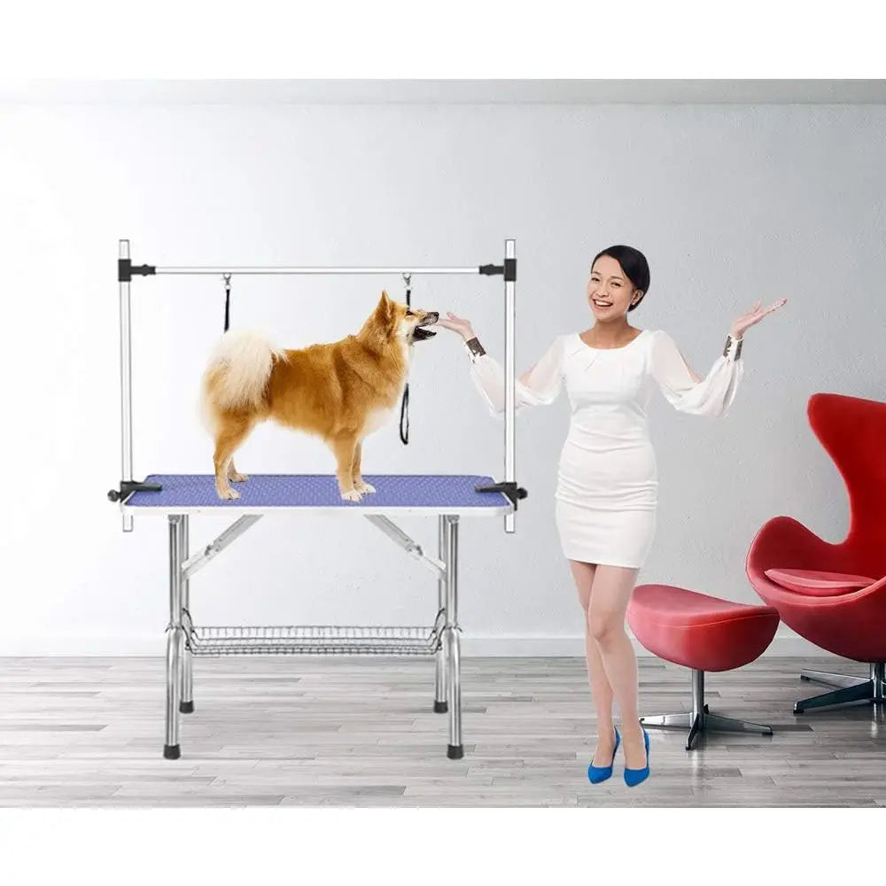 Heavy Duty Folding Dog Grooming Table With Adjustable Arm And Storage