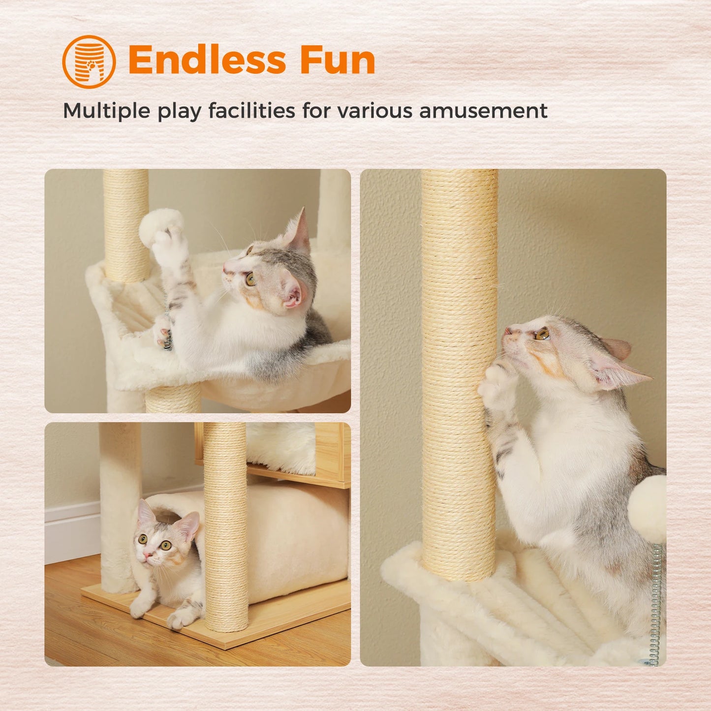 PAWZ Road Height Adjustable Wooden Cat Tree With Hammock Posts
