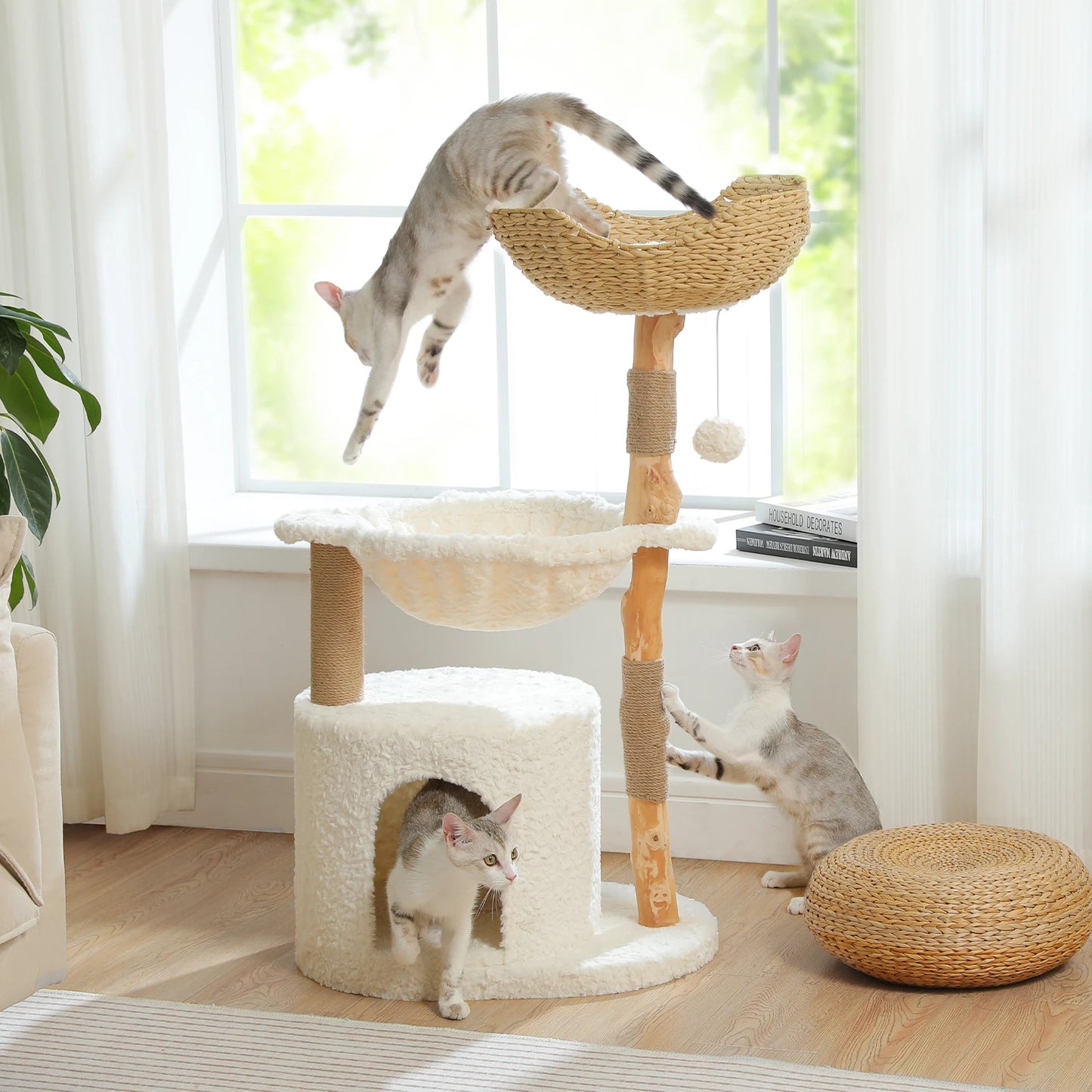 PEQULTI Solid Wood Cat Tree with Spacious Condo and Perches