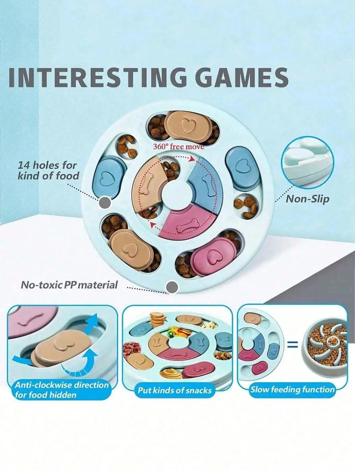 Interactive Dog And Cat Slow Feeder Puzzle Toy Treat Dispenser