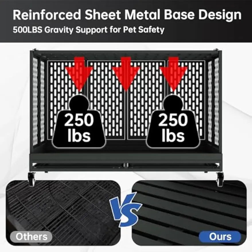 Heavy-Duty Folding Dog Crate With Wheels For Large Dogs