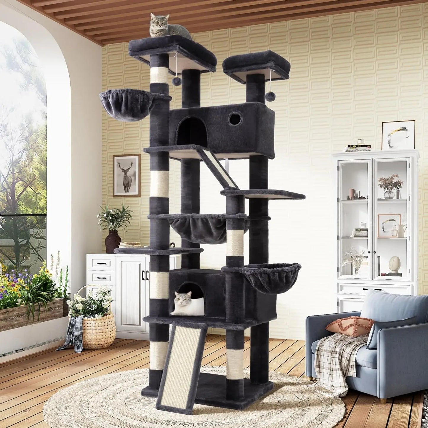 Three-Tier Cat Tree Tower With Hammock And Sisal Scratching Posts