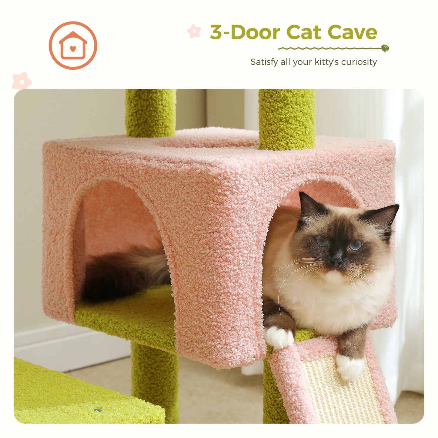 PEQULTI Flower Cat Tree Multi Level Cat Tower With Sisal Posts Hammock