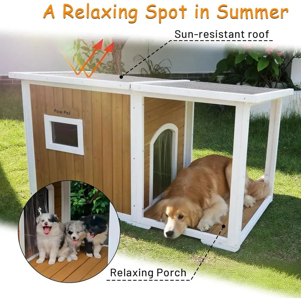 Weatherproof Insulated Outdoor Dog House With Elevated Floor And Roof