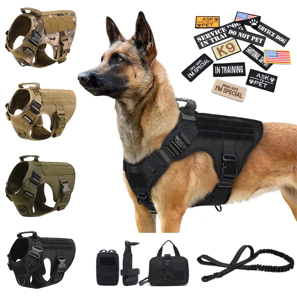 Petravel Military Dog Harness Vest Set With Leash And Patches