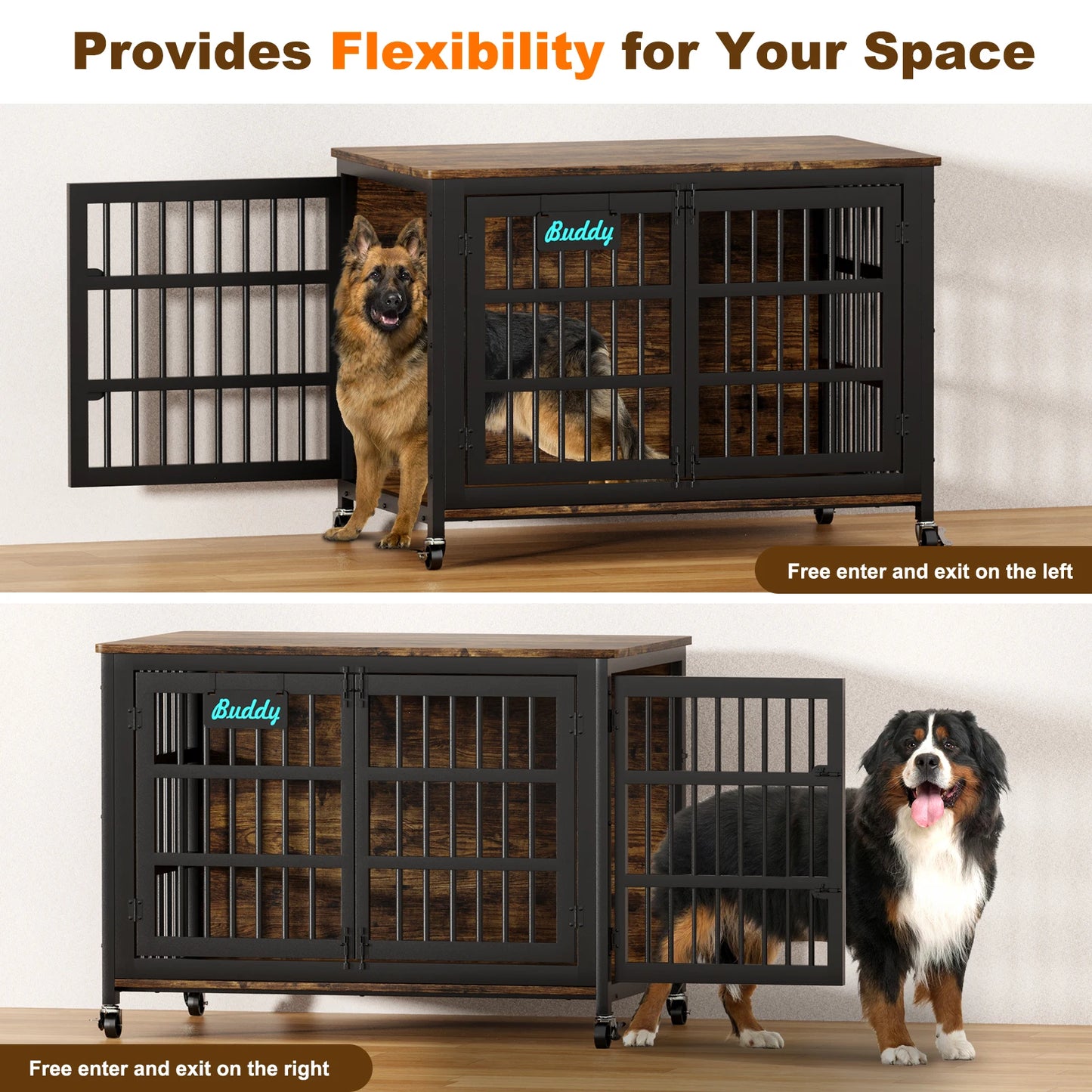 Dog Crate Furniture With Casters For Large And Medium Dogs