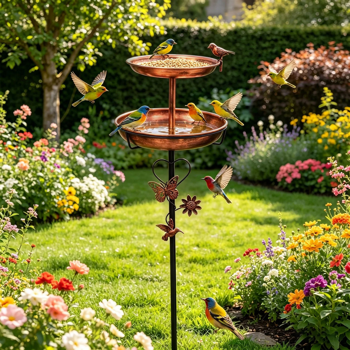 Sturdy Two Tier Metal Bird Bath For Garden Outdoor Decor