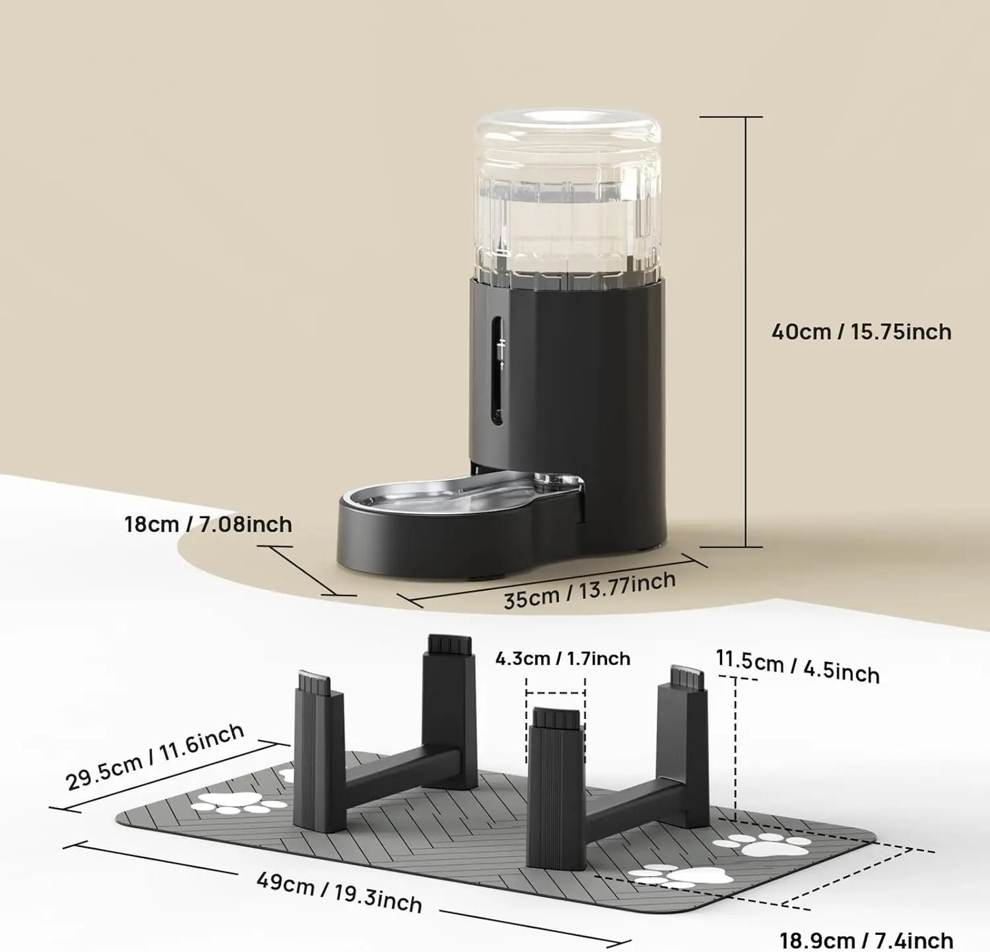 Elevated Dog Water Dispenser With Mat Quiet Easy Clean