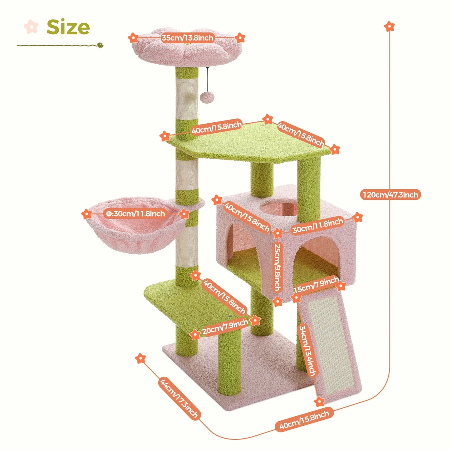 PEQULTI Flower Cat Tree Multi Level Cat Tower With Sisal Posts Hammock