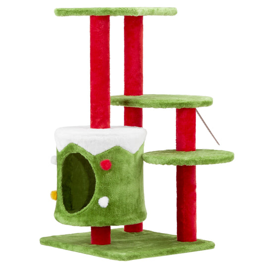 NONECN Christmas Cat Tower With Condo Plush 3 Level Cat Tree