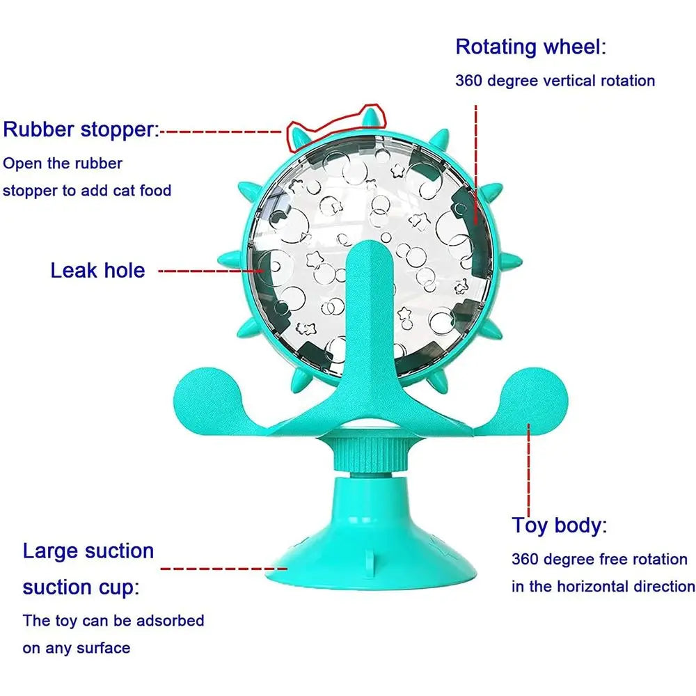 Interactive Cat Treat Dispenser Toy With 360 Degree Windmill Rotation