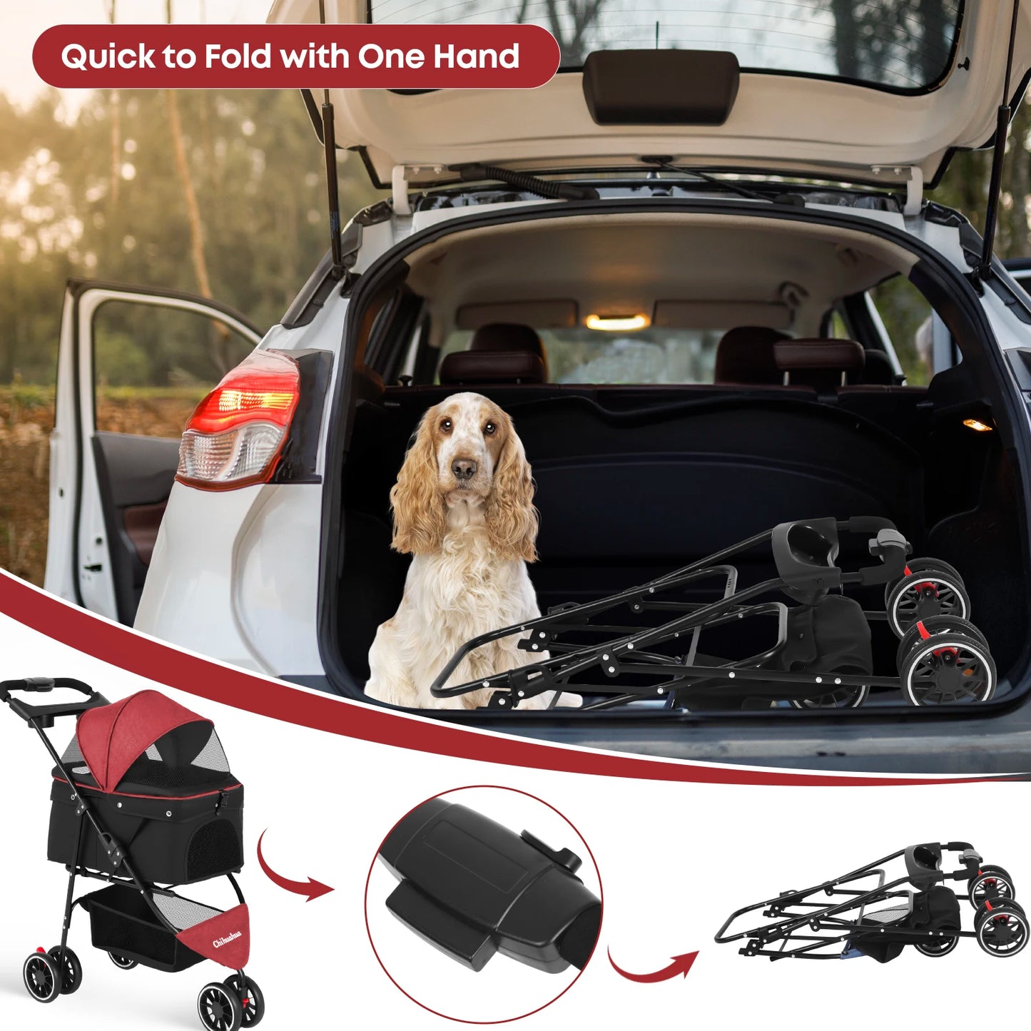 Chihuahua Pet Stroller For Cats Dogs Breathable Mesh Canopy