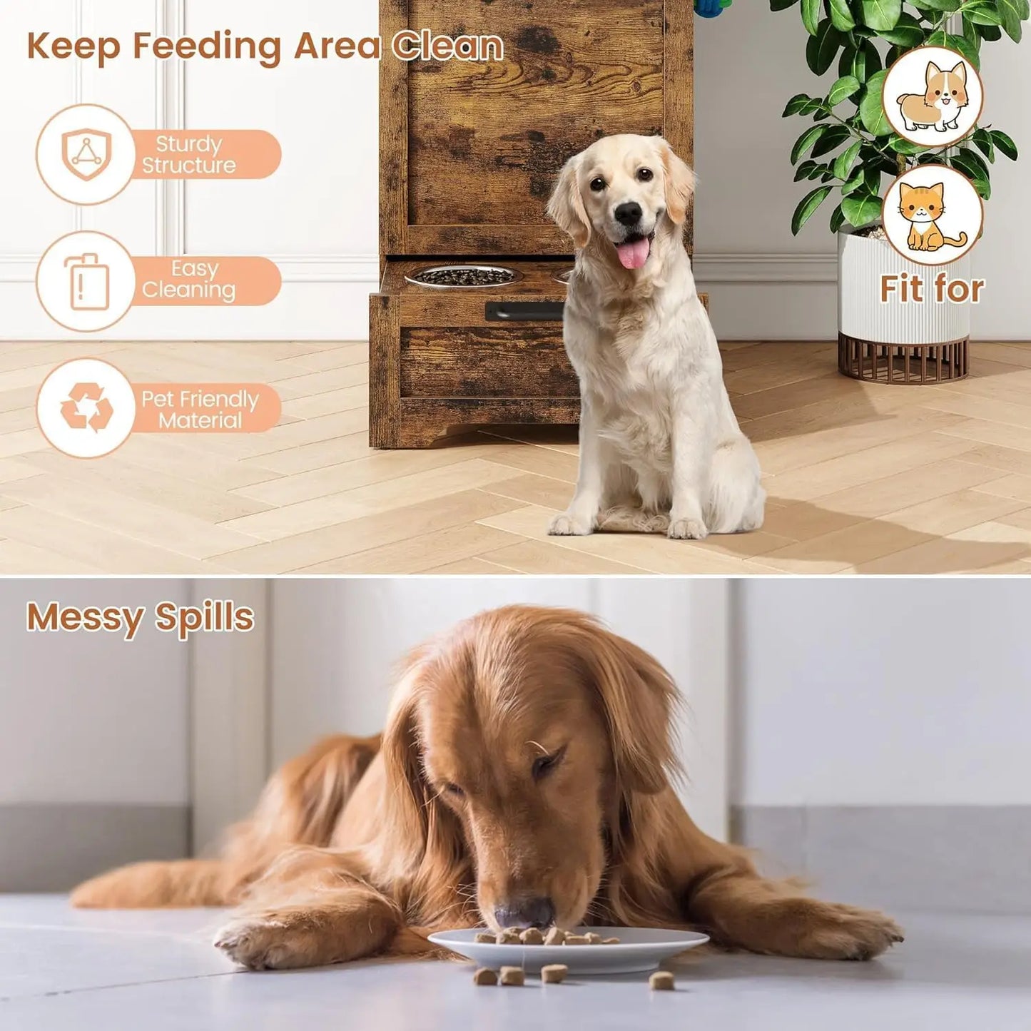 HiMISS Dog Feeding Station With Storage And Raised Bowls