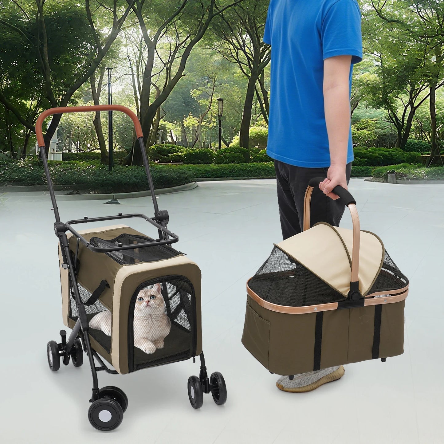 Bymaocar Foldable Pet Stroller For Travel With Sunshade Cushions