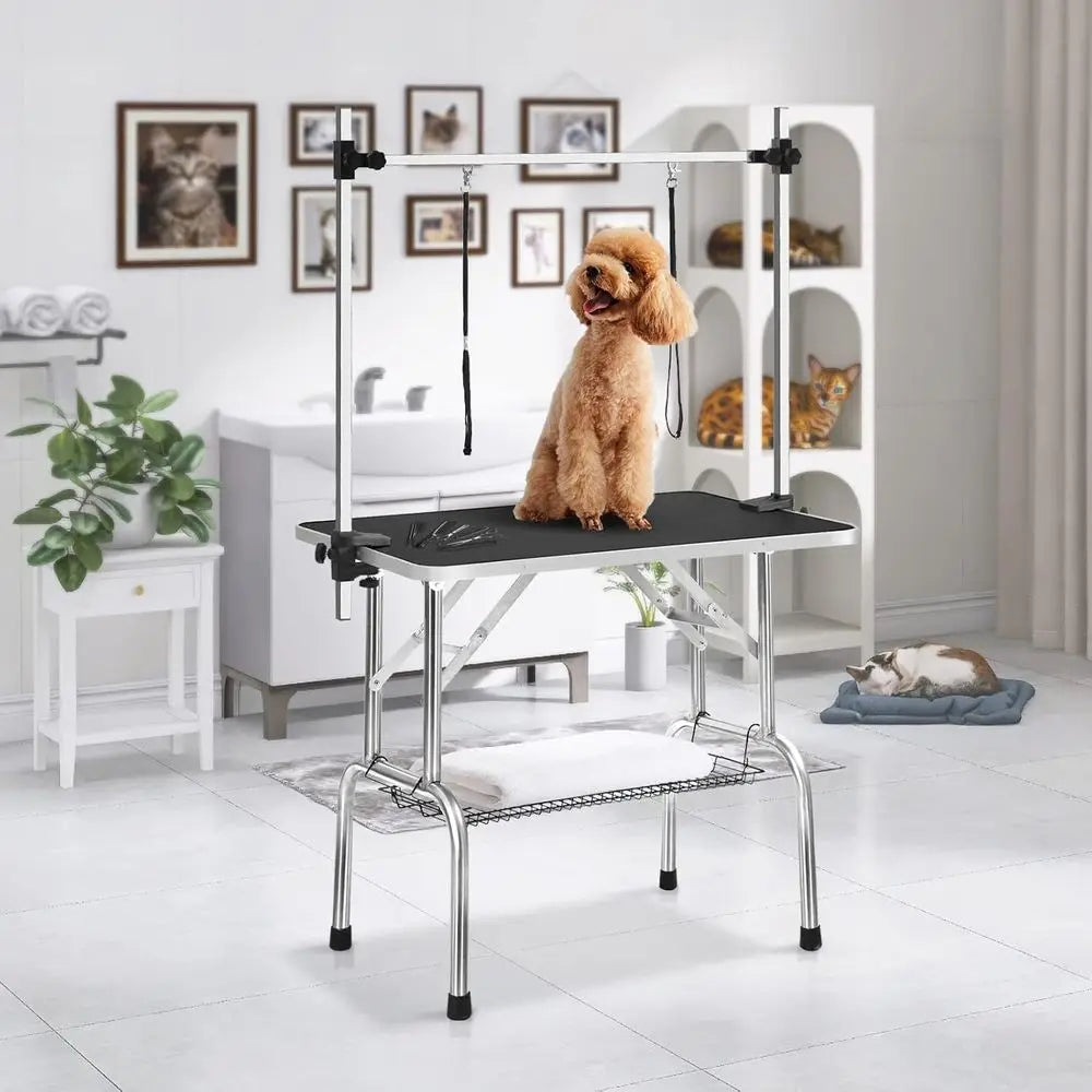 Adjustable Pet Grooming Table With Arm Noose And Mesh Tray