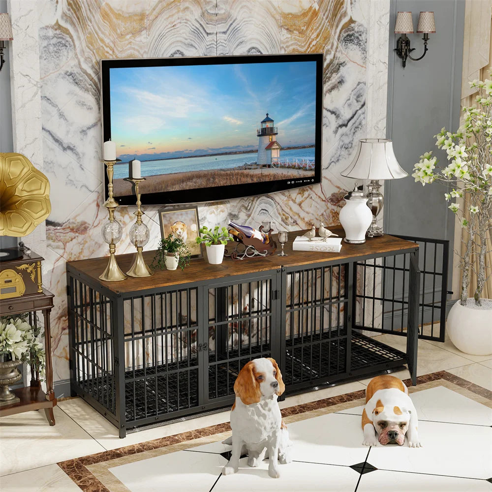 BORWART Wooden Dog Crate End Table with Removable Tray