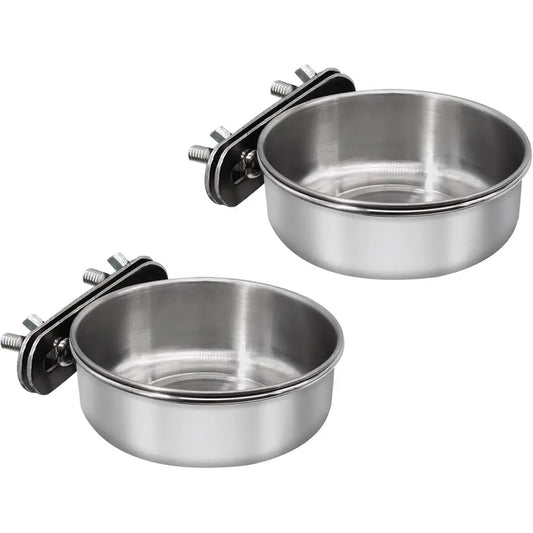 Stainless Steel Bird Feeding Cups With Clamp For Cage 2 Pack