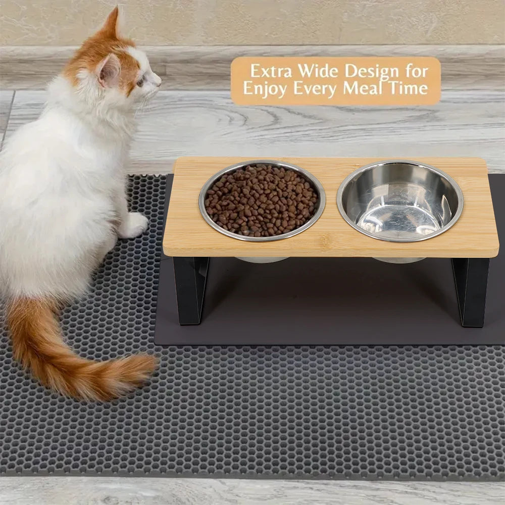 PETRAVEL Elevated Cat Bowls Tilted Raised Stand Dual Stainless Bowls