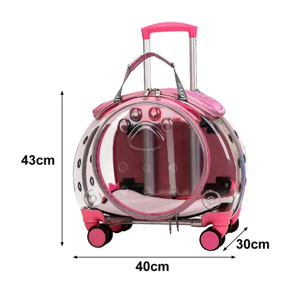 Transparent Pet Travel Carrier Trolley Case With Silent Wheels