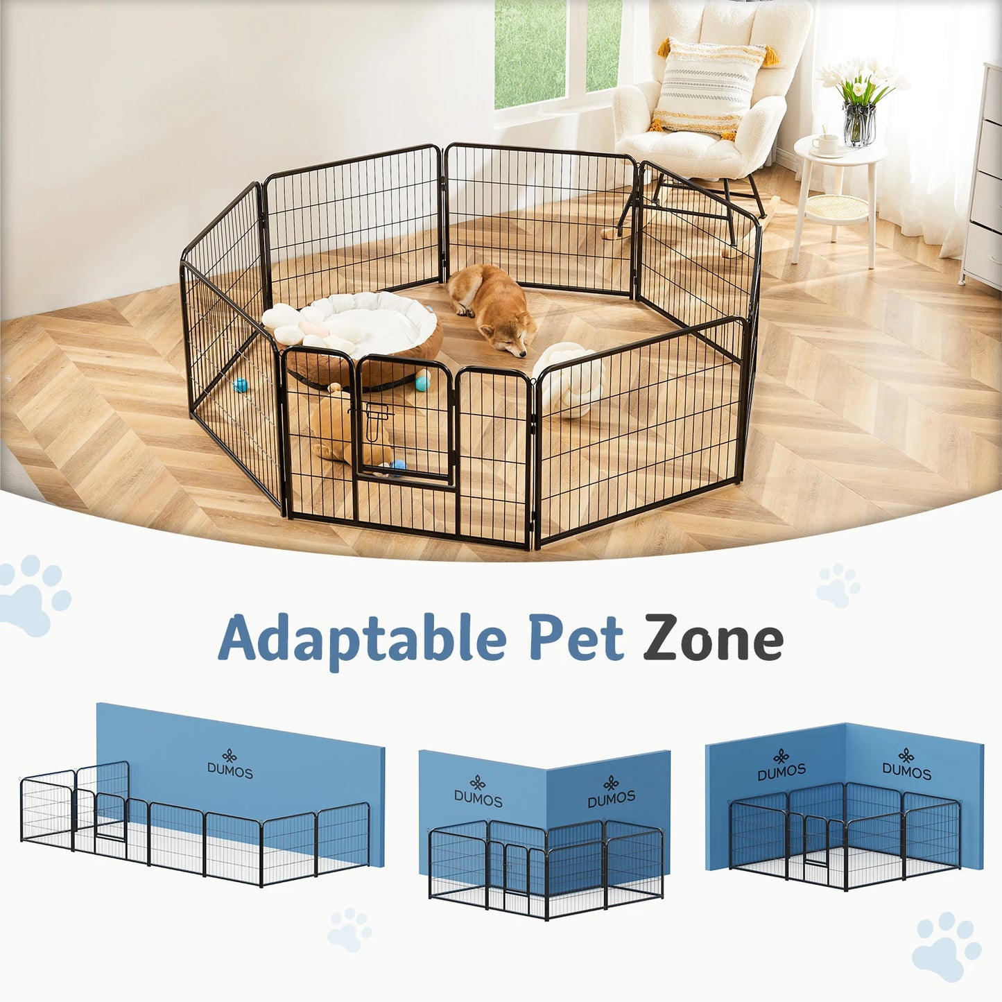 JHK Metal Dog Playpen 8 Panels Foldable Exercise Fence