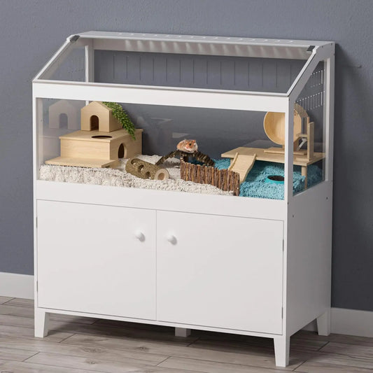 Hamster Cage With Storage Cabinet And Acrylic Viewing Panels
