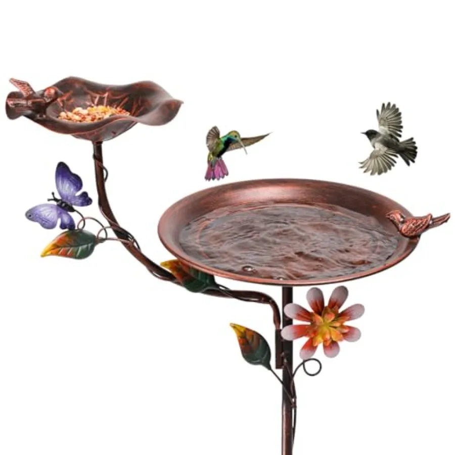 Outdoor Bird Bath And Feeder With Metal Stake