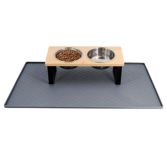 Elevated Cat Bowls With Wooden Stand Stainless Steel Feeding Set
