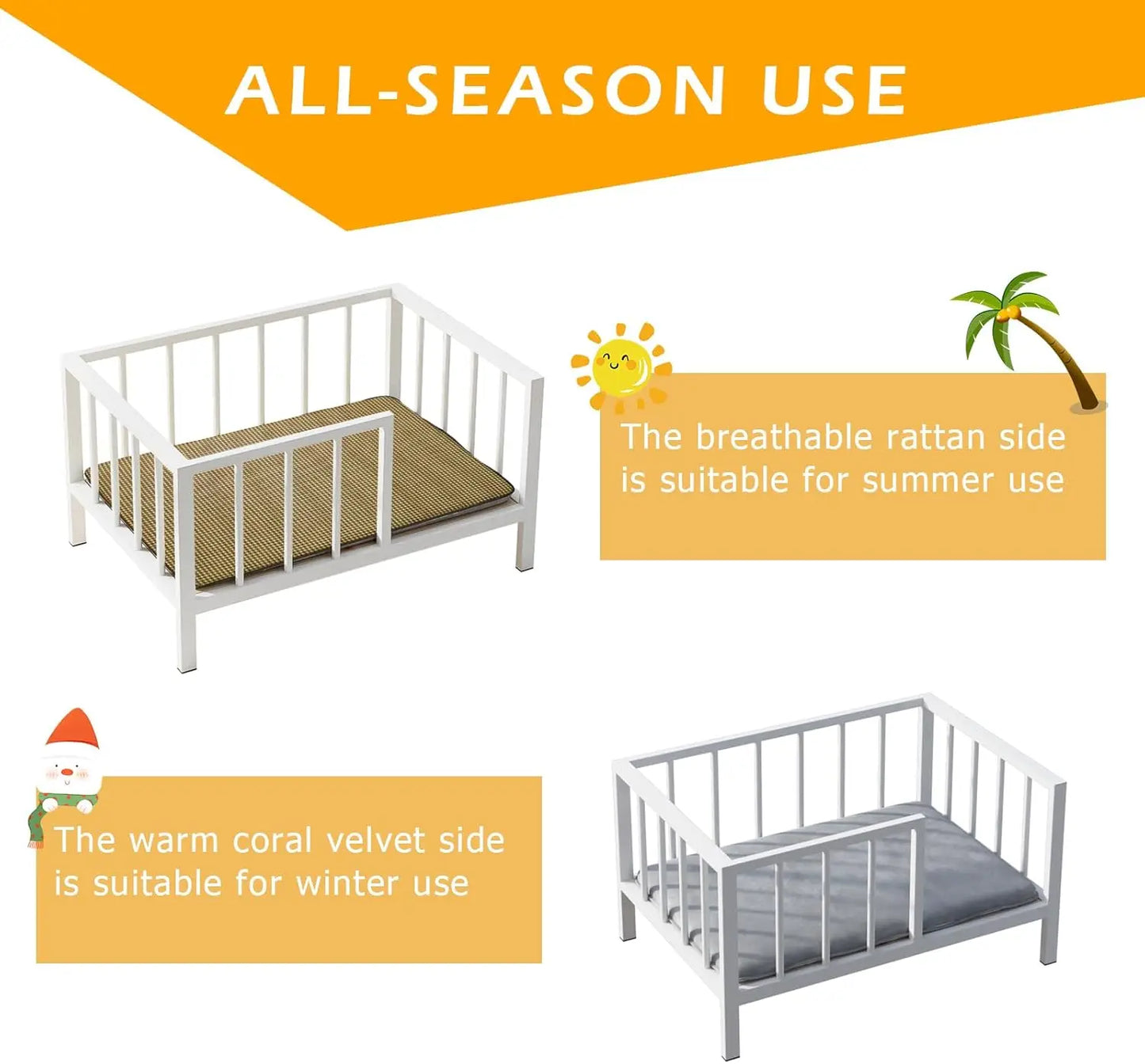 Elevated Dog Bed With Rails And Metal Frame Washable Mat For Small Pets