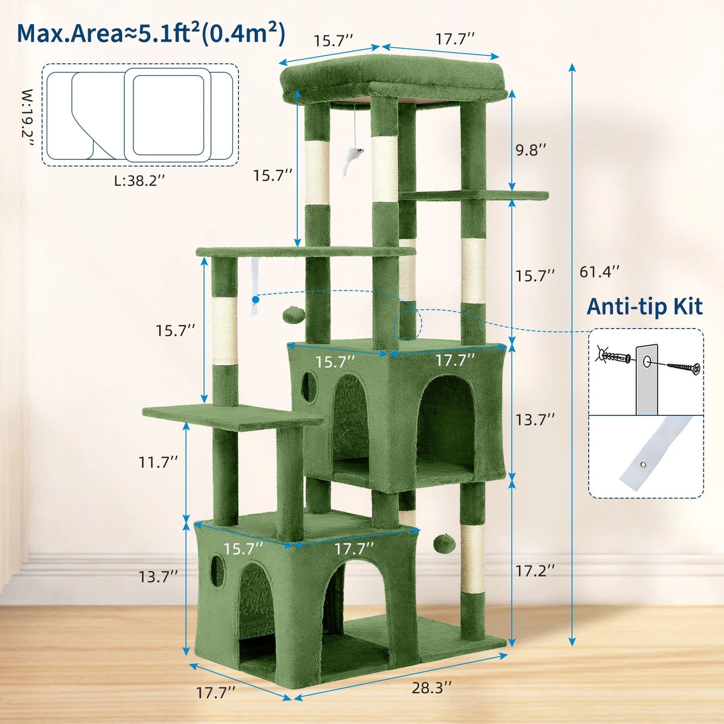 HiMISS Multi-Level Cat Tree Tower For Indoor Maine Coons