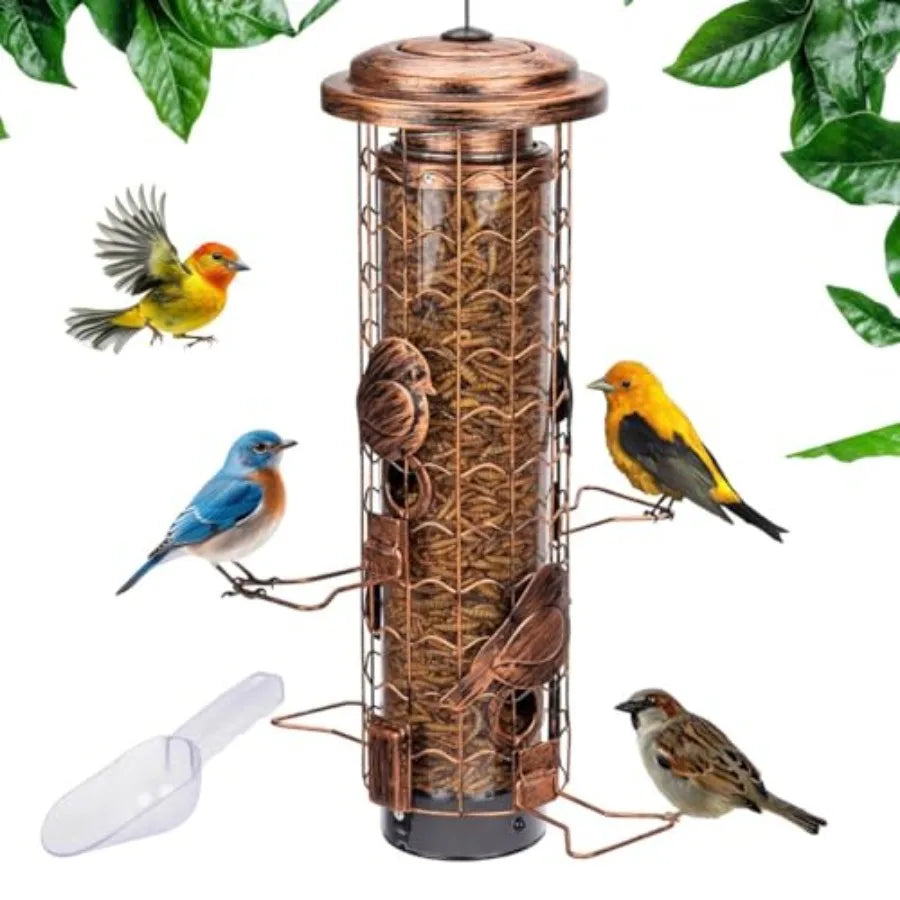 Squirrel Proof Bird Feeder Outdoor Hanging Tube Mealworms And Seeds